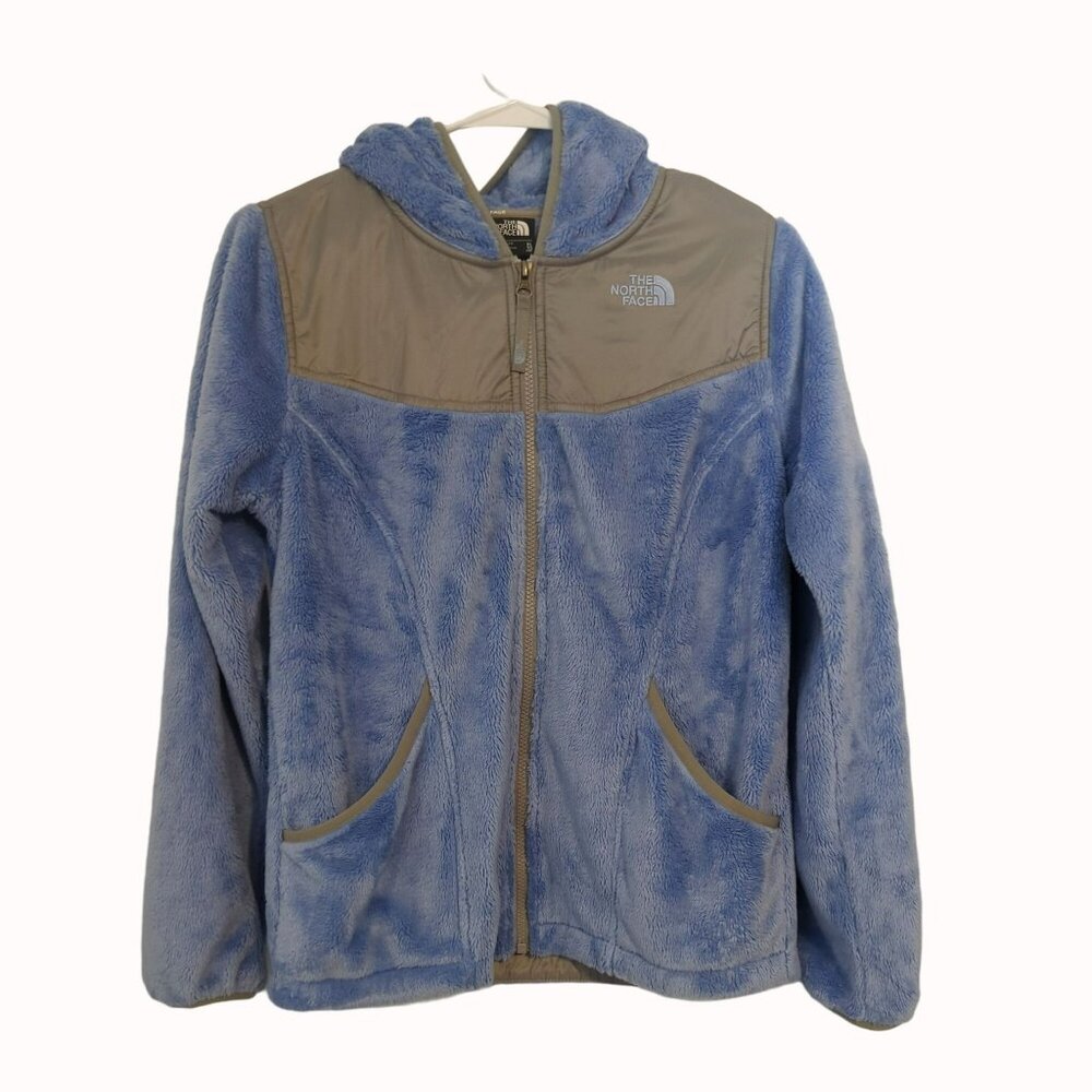The North Face Girls XL Fuzzy Fleece Hooded Jacket Blue & Gray